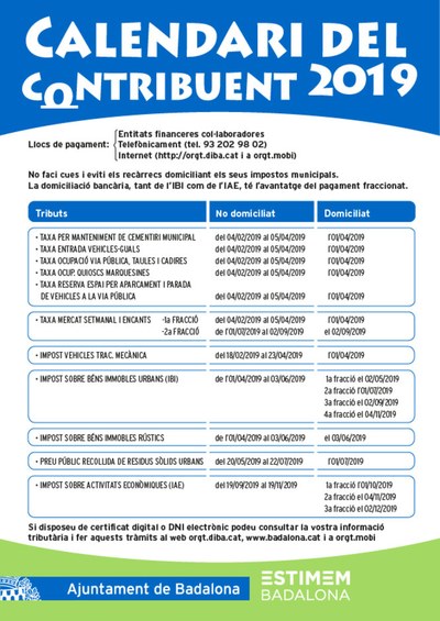 Calendari del contribuent 2019 a Badalona.