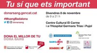 Divendres 8 de novembre se celebrarà la Marató de Donants de Sang de Badalona