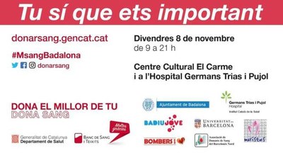 Divendres 8 de novembre se celebrarà la Marató de Donants de Sang de Badalona.