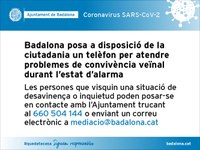 Badalona posa a disposició de la ciutadania un telèfon per atendre problemes de convivència veïnal durant l'estat d'alarma
