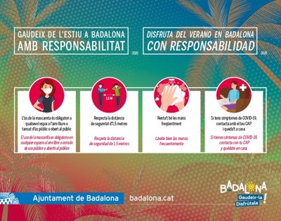 Gaudeix de l’estiu a Badalona AMB RESPONSABILITAT, nova campanya de l’Ajuntament per evitar la propagació del coronavirus.