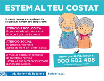 El telèfon gratuït 900 502 408 ofereix suport psicològic i social a la gent gran de Badalona.