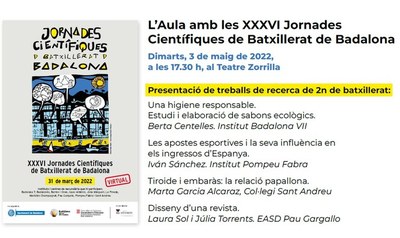 L’Aula d’extensió universitària per a la gent gran acull la presentació de treballs de recerca de les XXXVI Jornades Científiques de Batxillerat de Badalona.