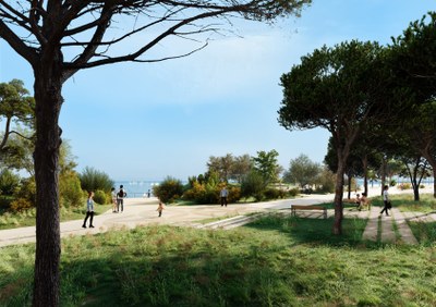 Imatge virtual pineda al passeig del Parc del Litoral.