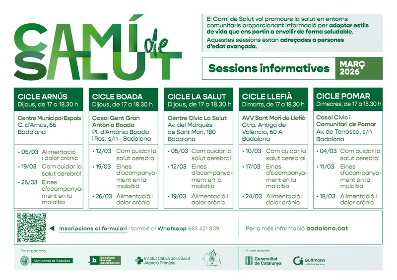 Cartell amb les activitats del cicle de sessions "Camí de Salut" - Març 2025