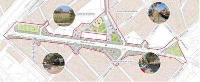 Obres de transformació de la Rambla de Sant Joan.