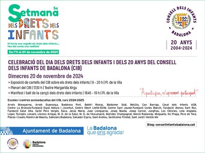 Badalona celebra el 20è aniversari del Consell dels Infants en el marc de la Setmana dels Drets dels Infants sota el lema “Hi havia una vegada els drets dels infants..., fem del conte una realitat!”.