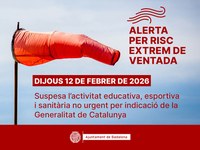 Demà dijous 12 de febrer se suspenen les activitats educatives, esportives, sanitàries no urgents i sociosanitàries a Badalona a causa del risc extrem de ventades