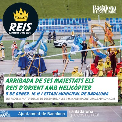 Ses Majestats arribaran a Badalona a bord de l’helicòpter reial i aterraran a l’Estadi Municipal divendres 5 de gener a les 16 hores.