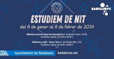 L’Ajuntament de Badalona torna a posar en marxa el programa “Estudiem de nit” que amplia els horaris de les biblioteques de la ciutat per facilitar la preparació dels exàmens.