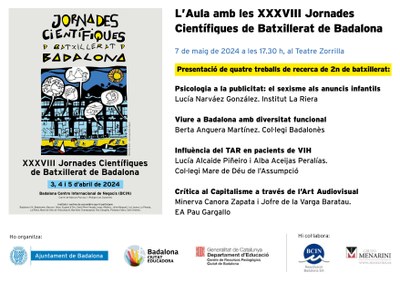 L’Aula d’Extensió Universitària per a la Gent Gran acull la presentació de treballs de recerca en el marc de les XXXVIII Jornades Científiques de Batxillerat de Badalona.