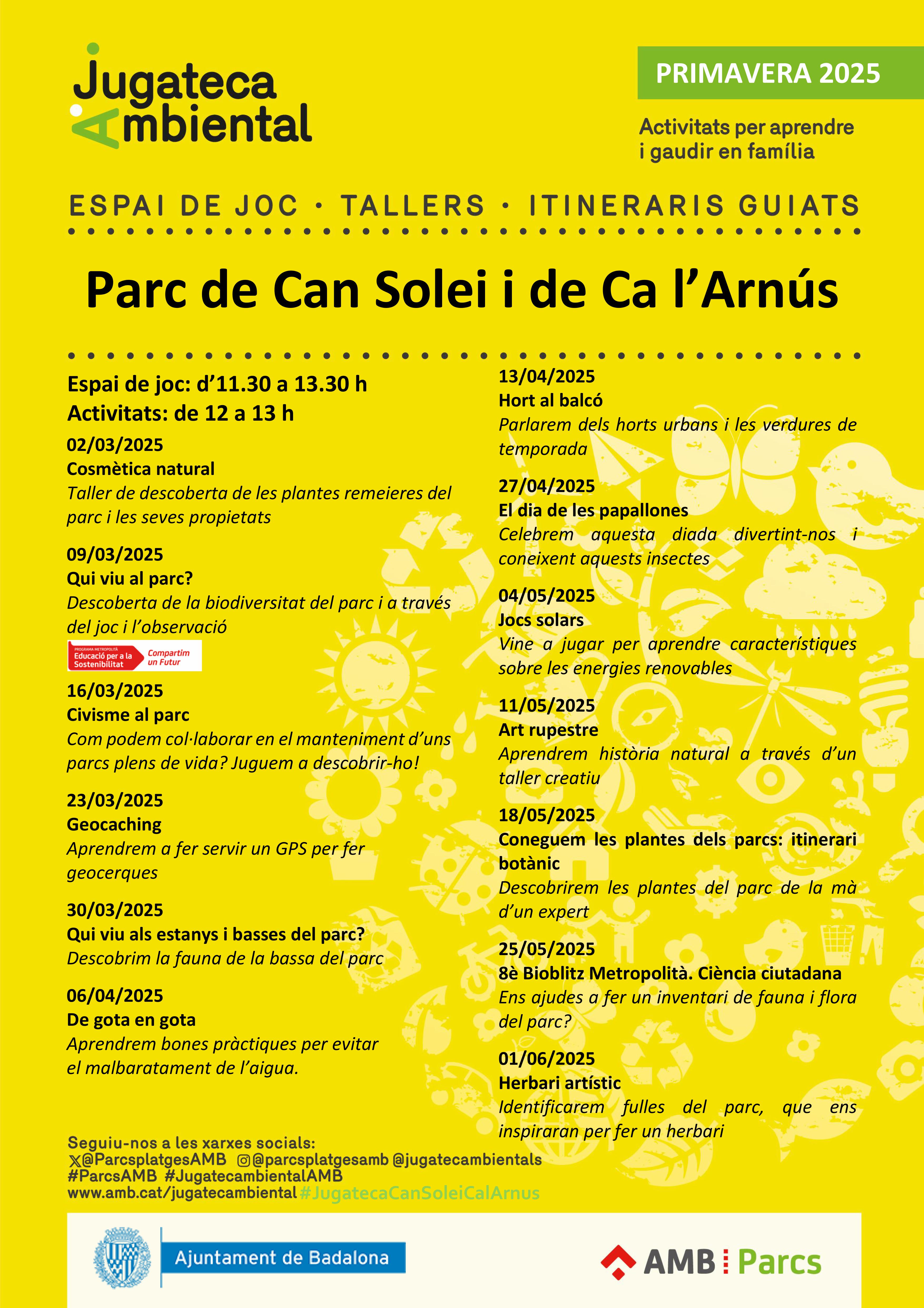 Programació cicle primavera 2025 Jugatecambienal al parc de Can Solei i de Ca l'Arnús