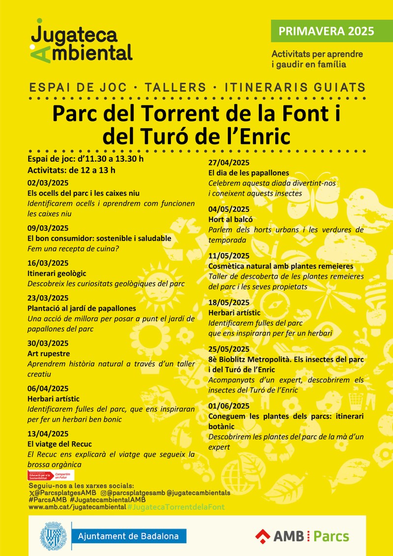 Programació cicle primavera 2025 Jugatecambienal al parc del Torrent de la Font i del Turó de l'Enric