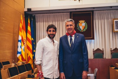 L'alcalde, Xavier Garcia Albiol, amb Ricky Rubio, pregoner de les Festes de Maig 2026.