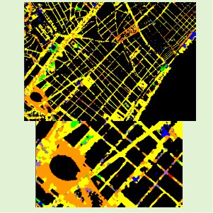 Contaminació lumínica Mapa de classificació de la natura de llum dominant derivat de la fusió de dades AISA Eagle II i DMC. A baix el detall del requadre de la vista de la imatge superior