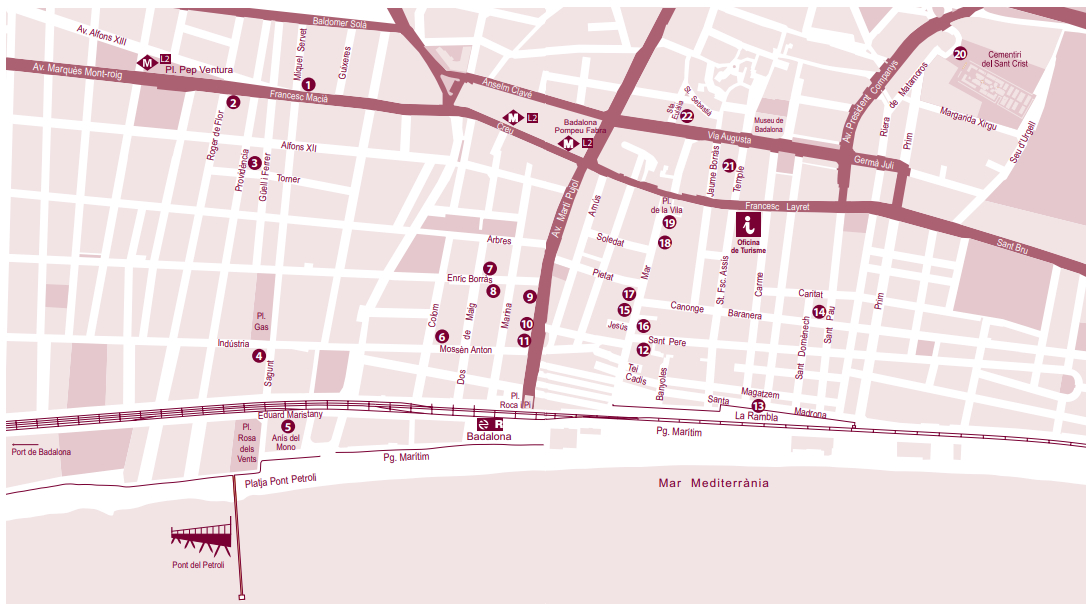 Mapa de la ruta Modernista a Badalona