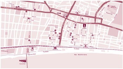 Mapa de la ruta Modernista a Badalona.