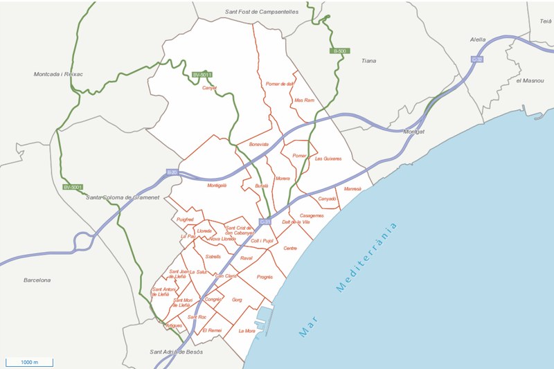 Mapa dels barris de Badalona